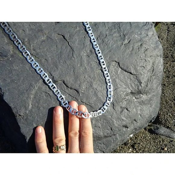 Thick Heavy Silver Mariner Chain, Solid 925 Sterling Silver Marine Necklace - Picture 3 of 3